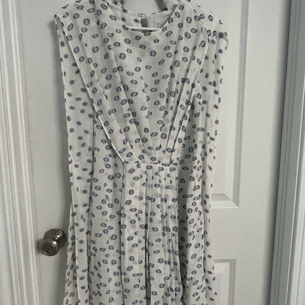 Designer White with Blue Cape Midi Dress